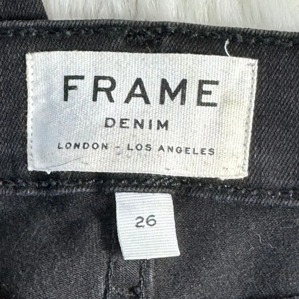 Frame Denim Le High Straight Black Feather Hem Jeans In Ludlow Sz 26 - Picture 8 of 13